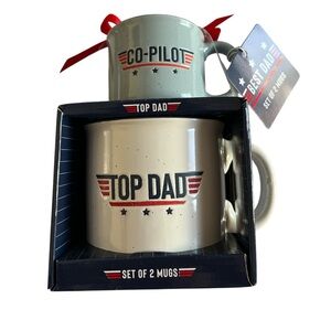 “Top Dad" & “Co-Pilot” Set Of 2 Mugs, Top Gun Themed, Ceramic Coffee Mugs